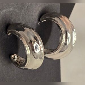 Chunky Silver Tone Half Hoop Earrings Classic Minimalist Jewelry